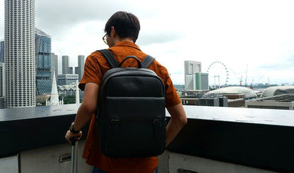 Torba design genuine cowhide leather backpack with luggage/trolley sleeve