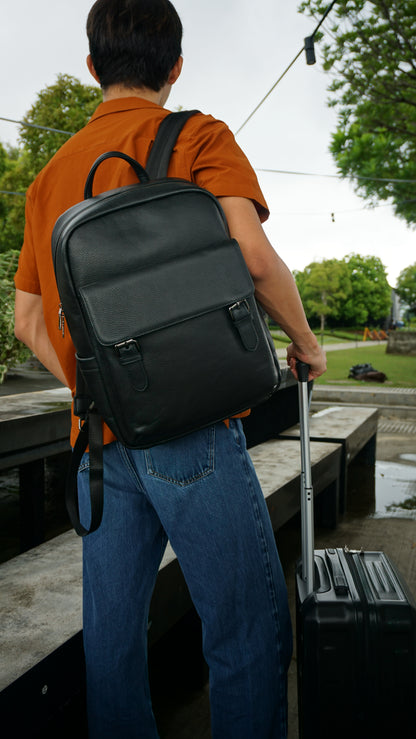 Torba design genuine cowhide leather backpack with luggage/trolley sleeve