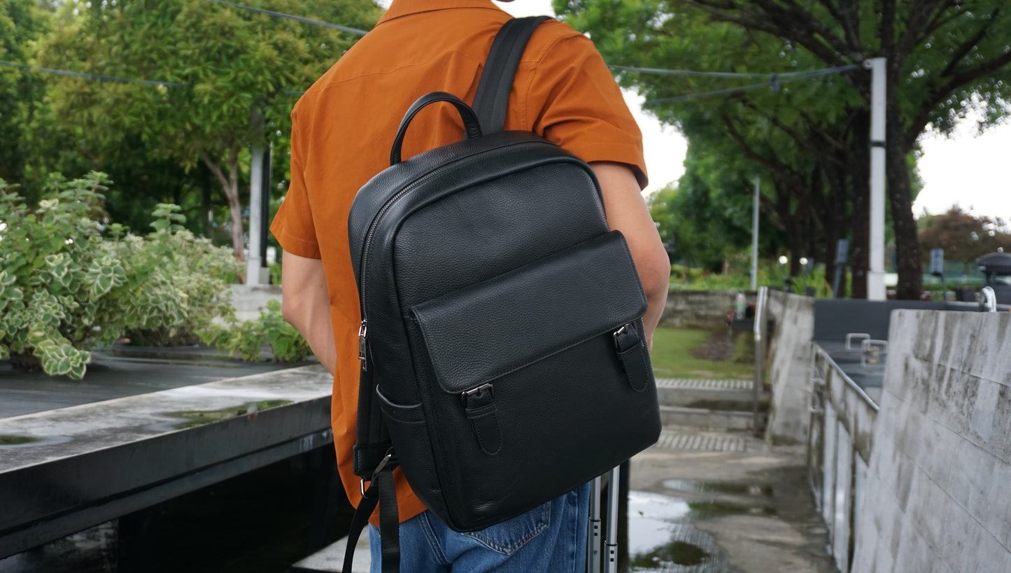 Torba design genuine cowhide leather backpack with luggage/trolley sleeve