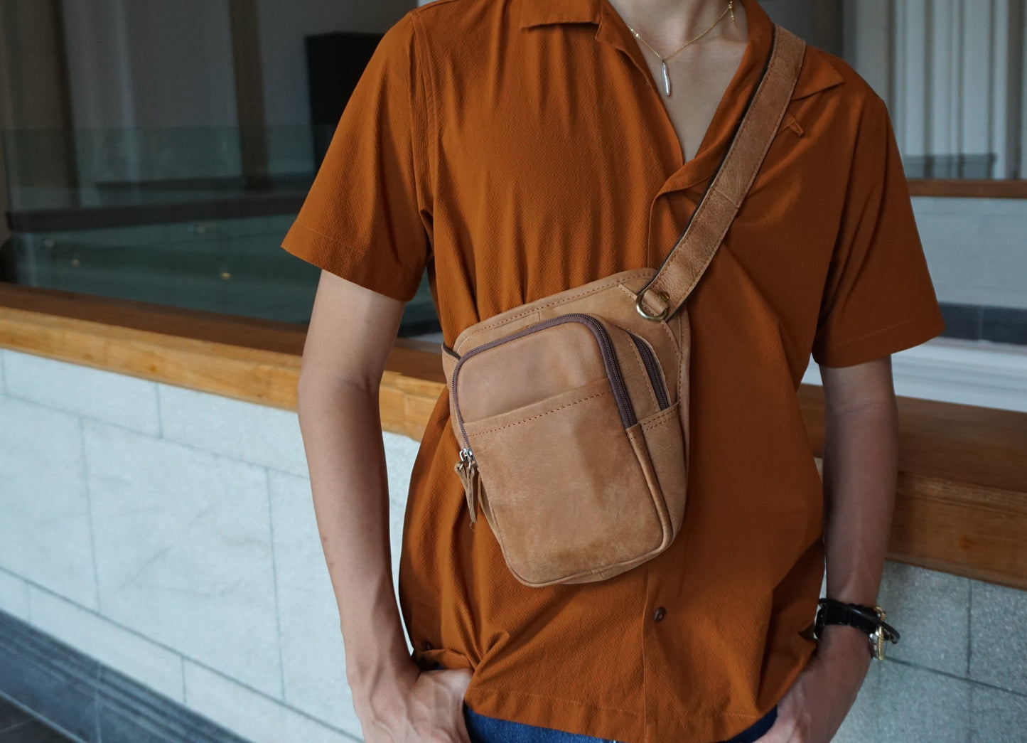 Genuine cowhide leather holster pouch fanny pack