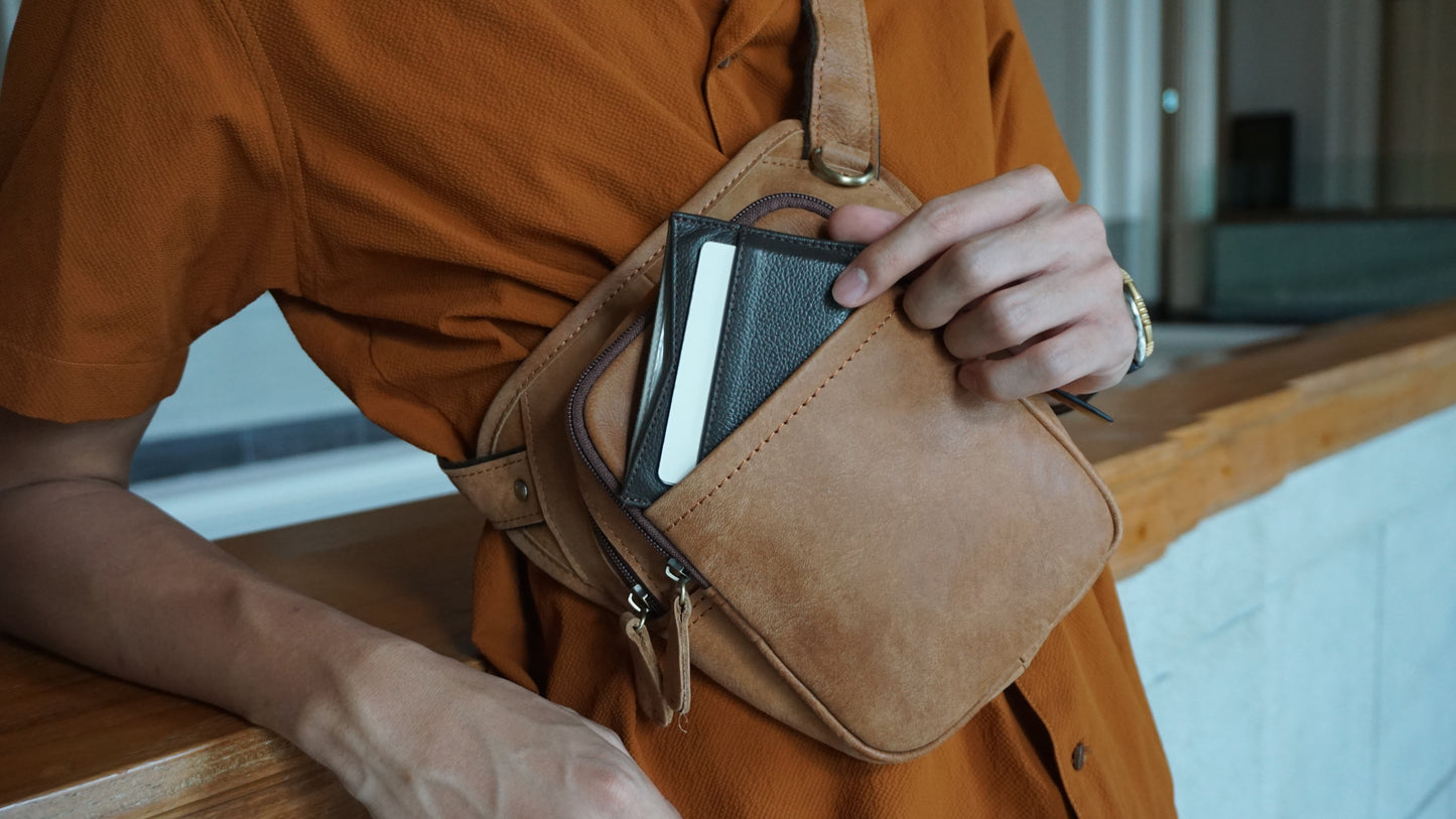 Genuine cowhide leather holster pouch fanny pack