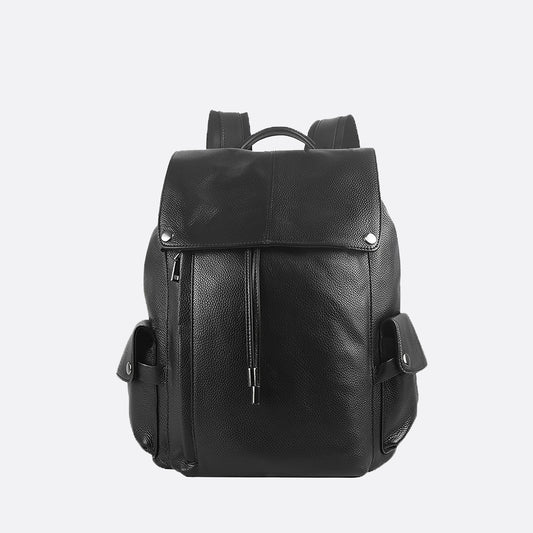 Drawstring flap design genuine cowhide leather backpack