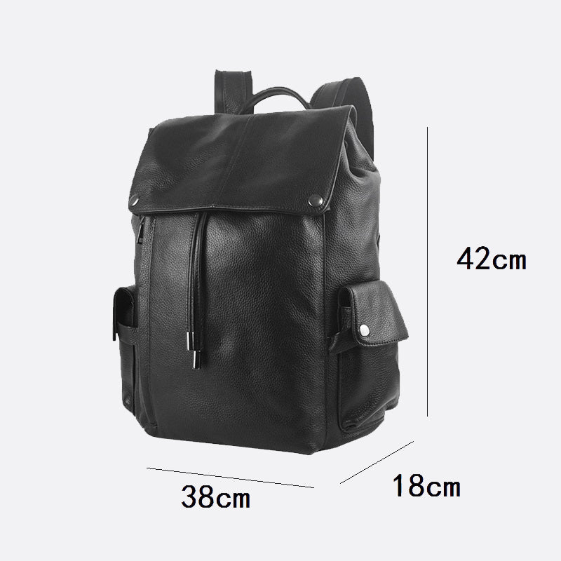 Drawstring flap design genuine cowhide leather backpack
