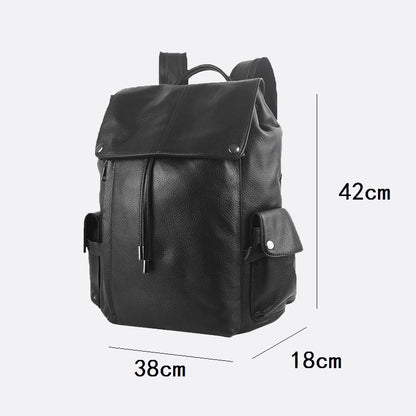 Drawstring flap design genuine cowhide leather backpack