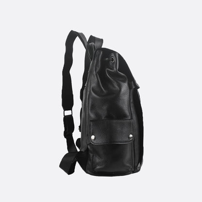Drawstring flap design genuine cowhide leather backpack