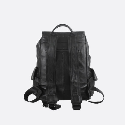 Drawstring flap design genuine cowhide leather backpack