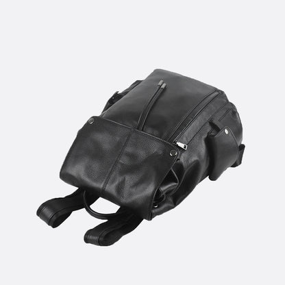 Drawstring flap design genuine cowhide leather backpack