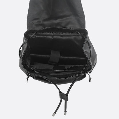 Drawstring flap design genuine cowhide leather backpack