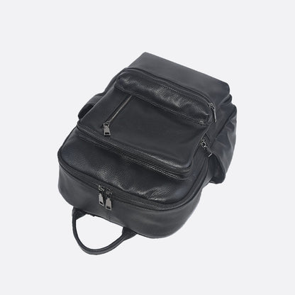 Multi zip design genuine cowhide leather backpack