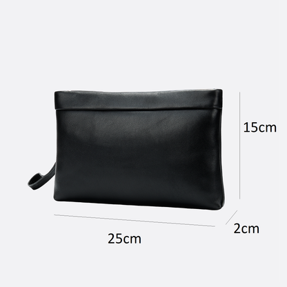 Genuine cowhide leather hand clutch with wrist strap