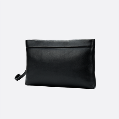 Genuine cowhide leather hand clutch with wrist strap
