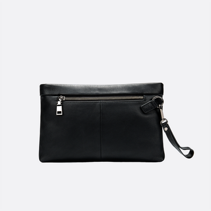 Genuine cowhide leather hand clutch with wrist strap