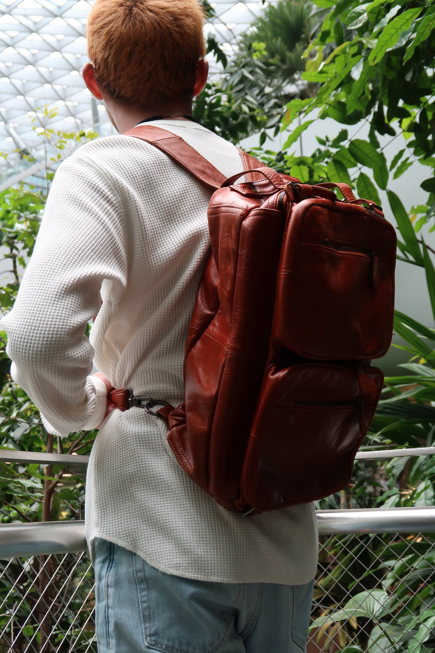 Genuine cowhide leather 3 in 1 backpack briefcase with sling