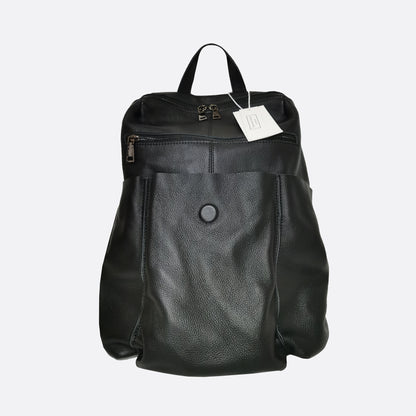 Snap design genuine cowhide leather backpack with strap pouch