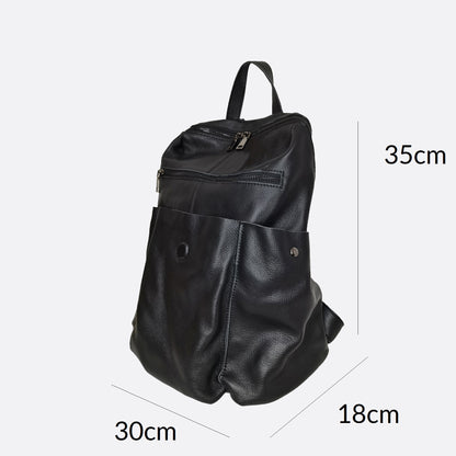 Snap design genuine cowhide leather backpack with strap pouch