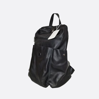 Snap design genuine cowhide leather backpack with strap pouch