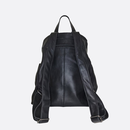 Snap design genuine cowhide leather backpack with strap pouch