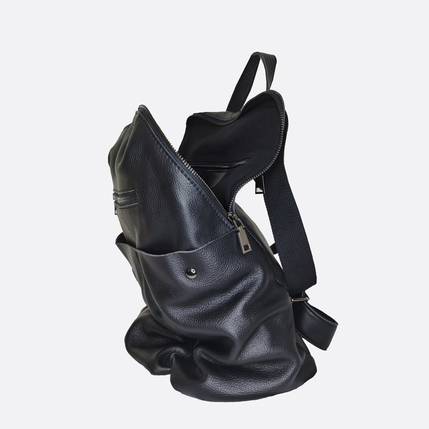 Snap design genuine cowhide leather backpack with strap pouch