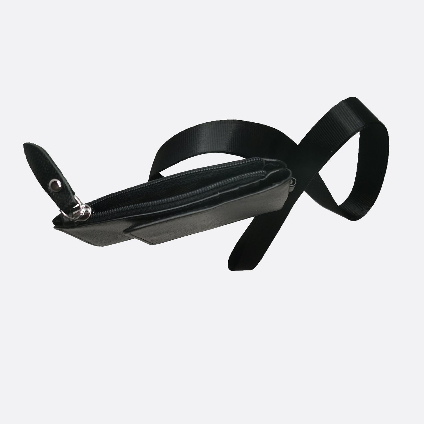 Flap design genuine cowhide leather lanyard with zip and RFID protection