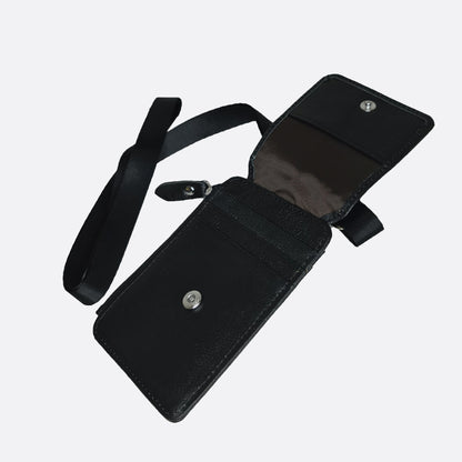Flap design genuine cowhide leather lanyard with zip and RFID protection