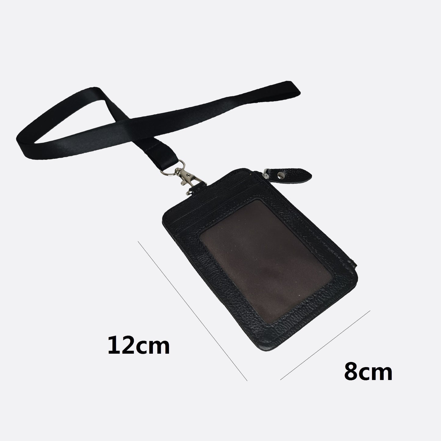 Flap design genuine cowhide leather lanyard with zip and RFID protection