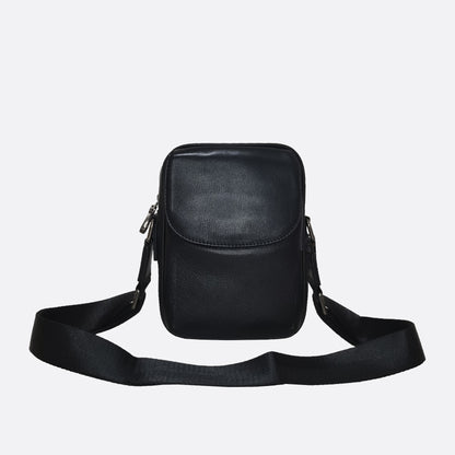 Flap design genuine cowhide leather sling bag