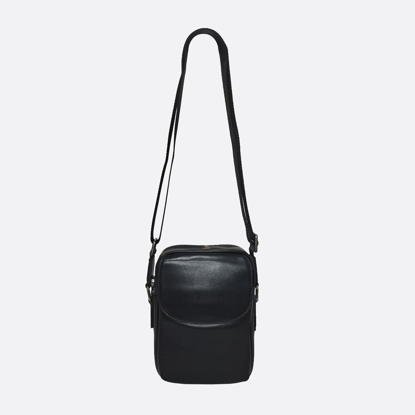 Flap design genuine cowhide leather sling bag