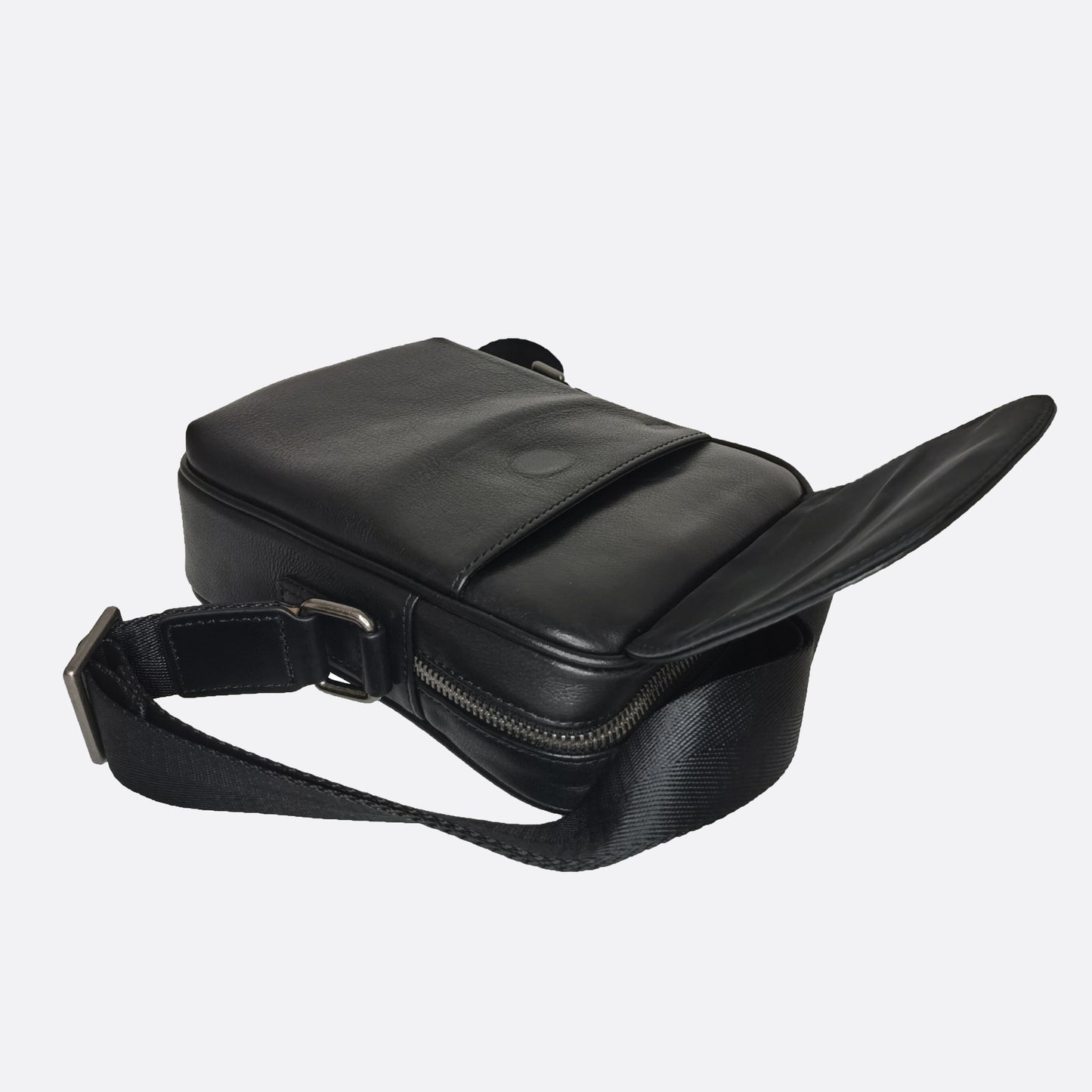 Flap design genuine cowhide leather sling bag