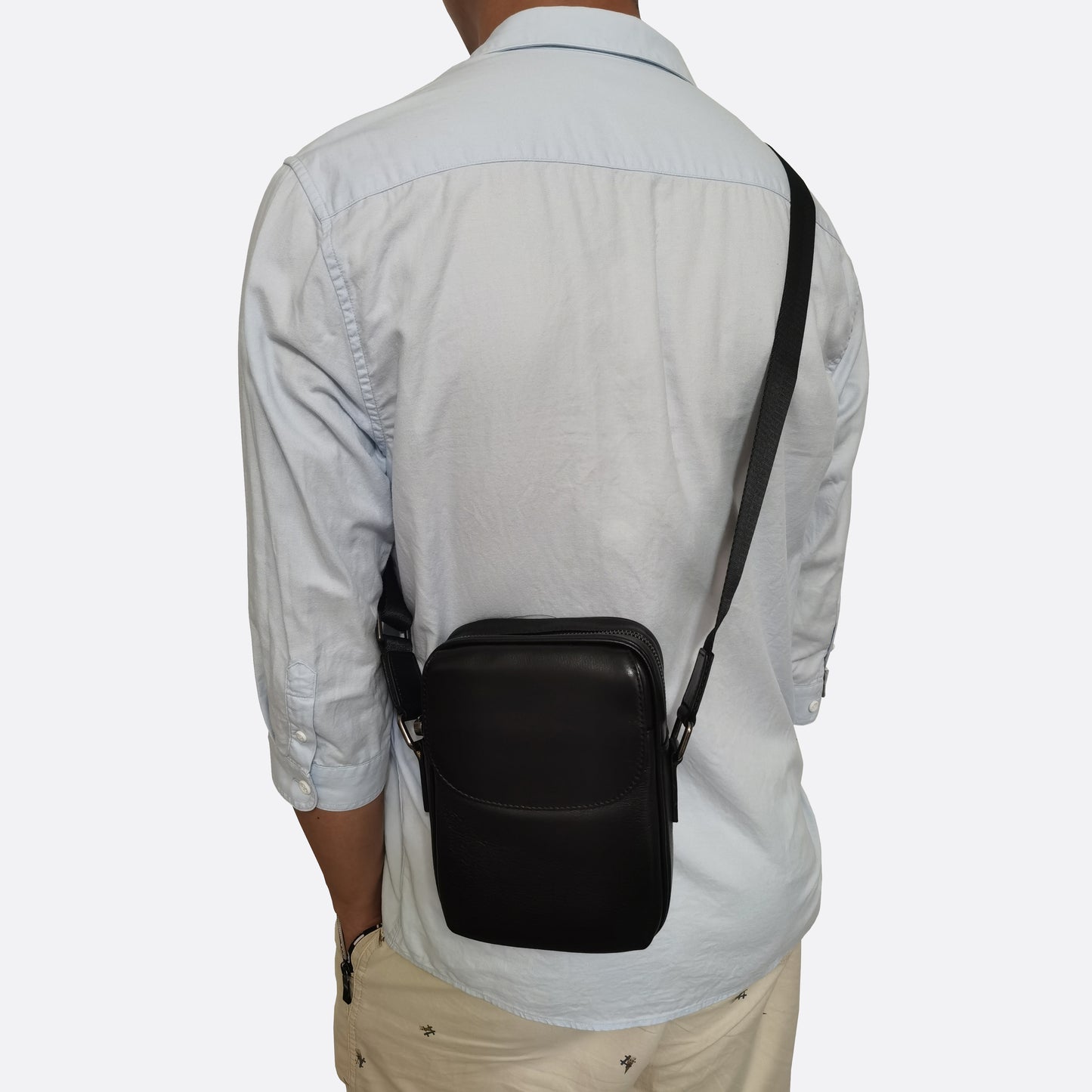 Flap design genuine cowhide leather sling bag