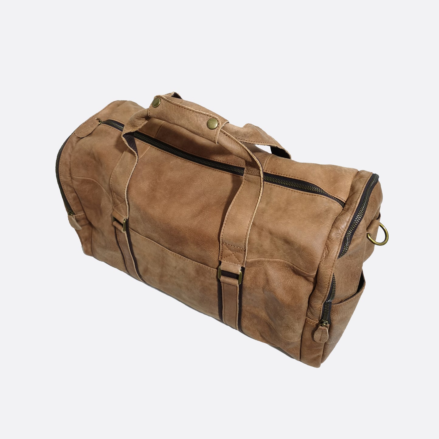Genuine cowhide leather duffel travel bag