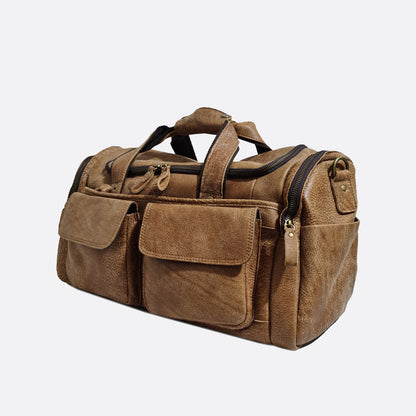 Poches design genuine cowhide leather duffel travel bag with strap