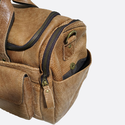 Poches design genuine cowhide leather duffel travel bag with strap