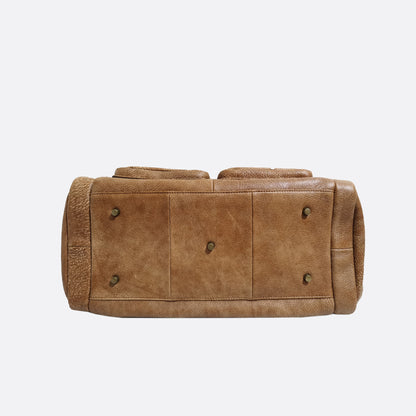 Poches design genuine cowhide leather duffel travel bag with strap