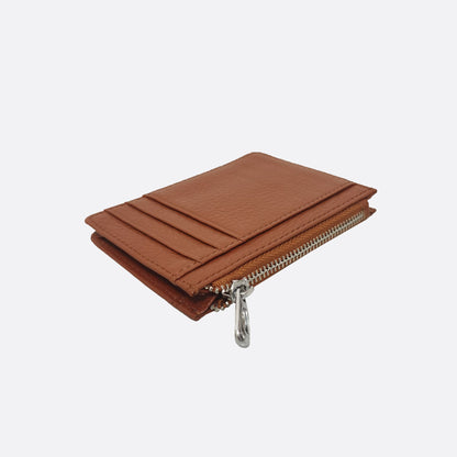 Genuine cowhide leather card holder with zip