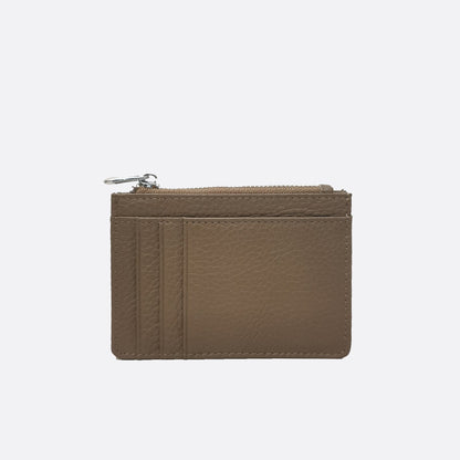 Genuine cowhide leather card holder with zip