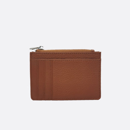 Genuine cowhide leather card holder with zip