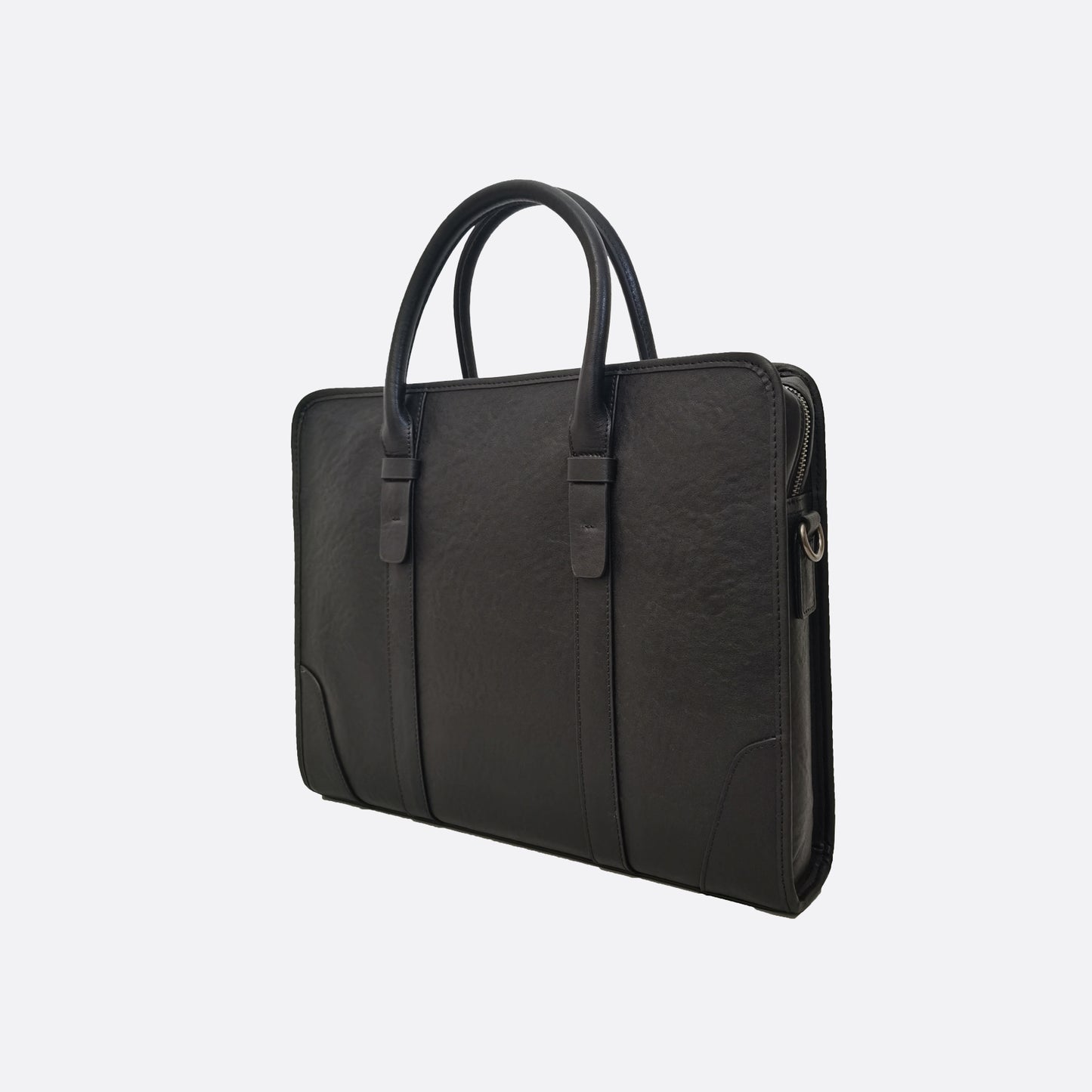 Double belt design genuine cowhide leather briefcase with sling