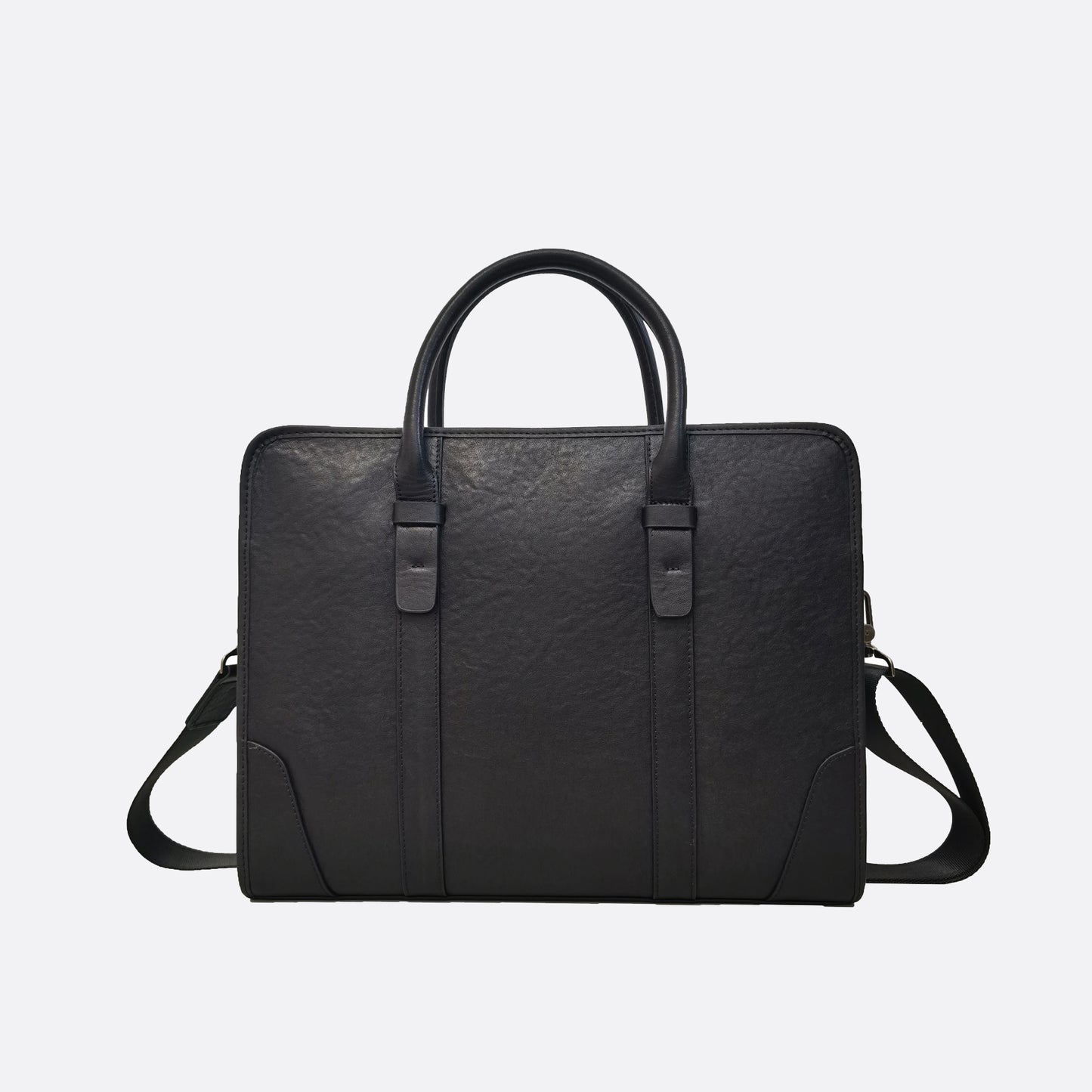 Double belt design genuine cowhide leather briefcase with sling