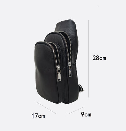 Double zip design genuine cowhide leather fanny pack bag