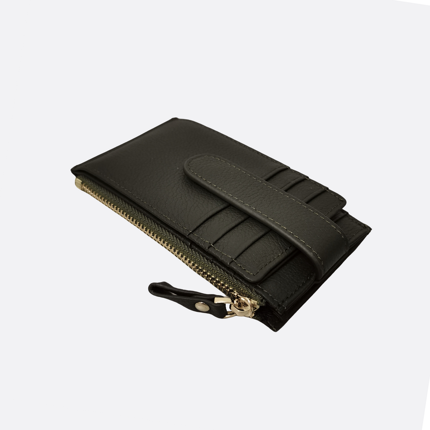 Genuine cowhide leather cowhide leather card holder with buckle and zip