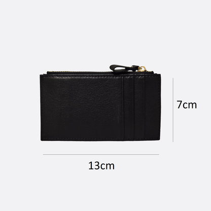Genuine cowhide leather cowhide leather card holder with buckle and zip