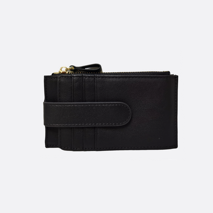 Genuine cowhide leather cowhide leather card holder with buckle and zip