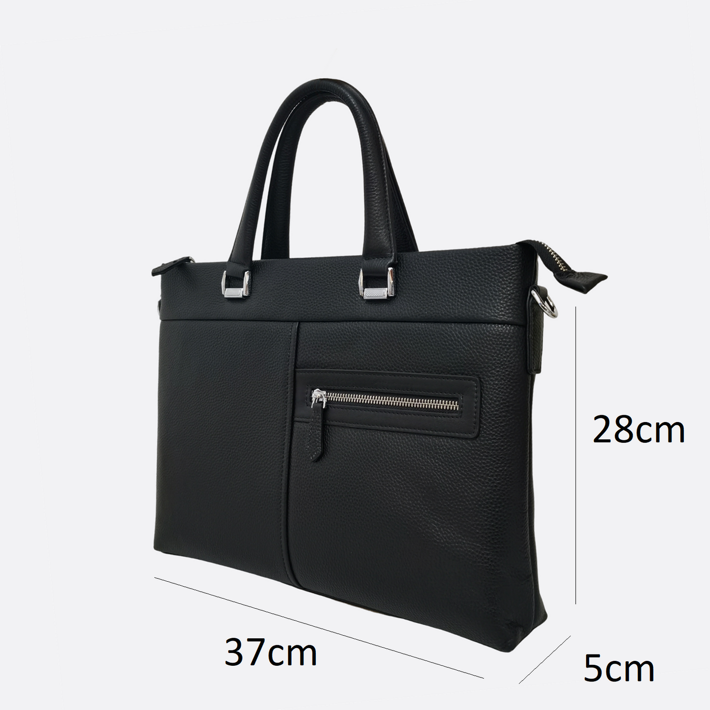 Multi zip design genuine cowhide leather slim briefcase with sling