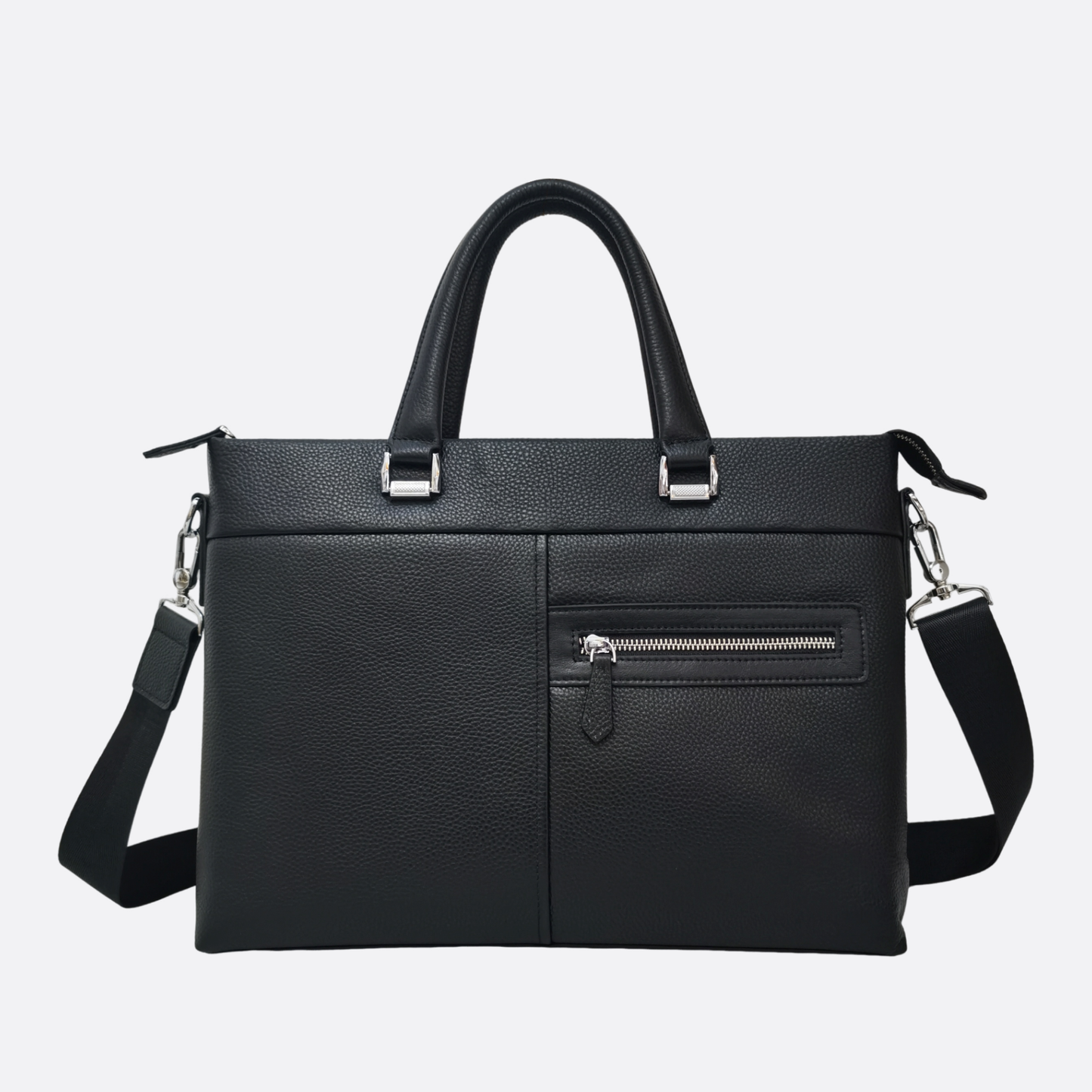 Multi zip design genuine cowhide leather slim briefcase with sling