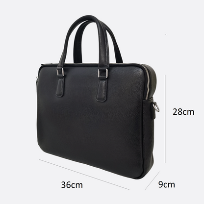 Triple zip design cowhide leather briefcase with sling