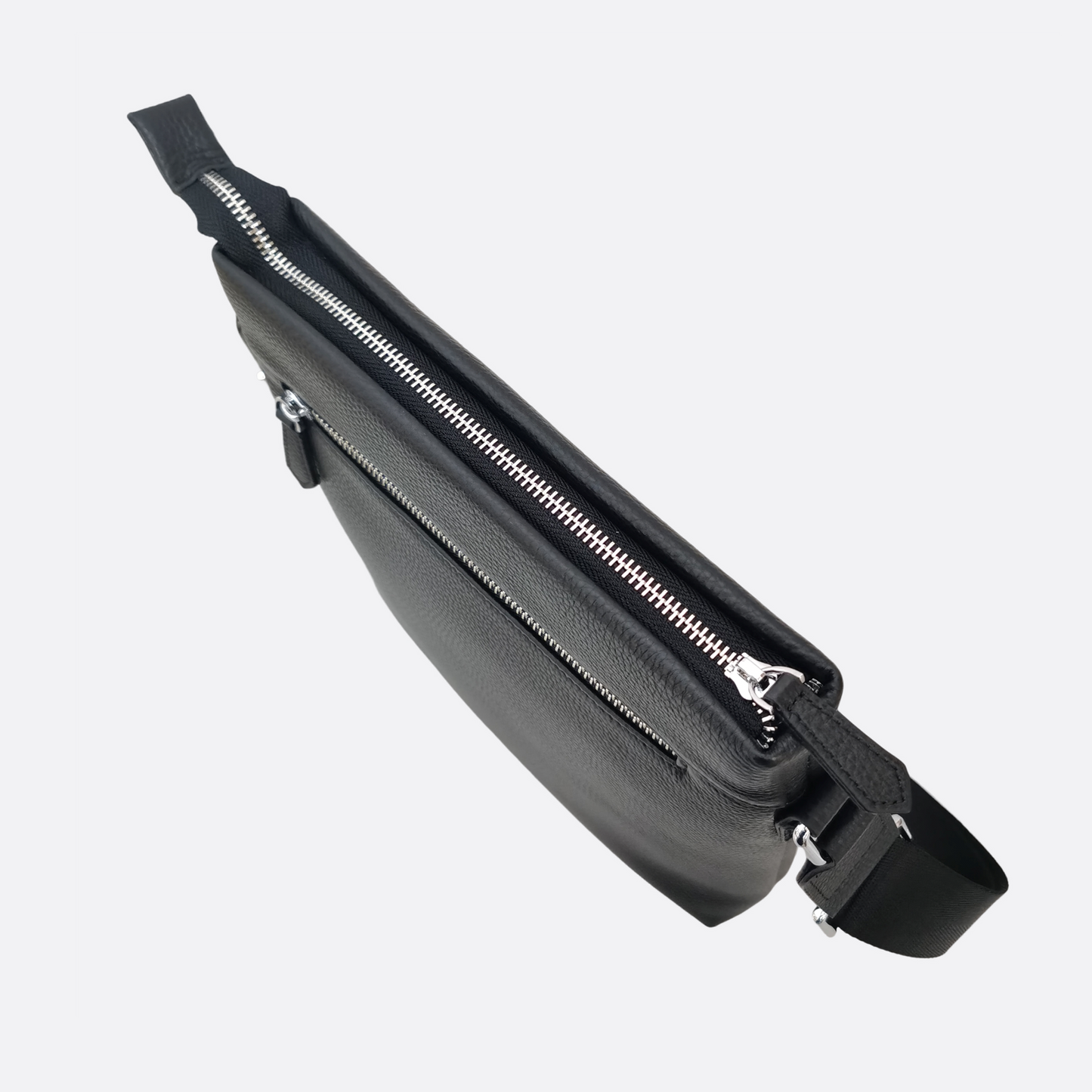 Multi zip design genuine cowhide leather sling bag