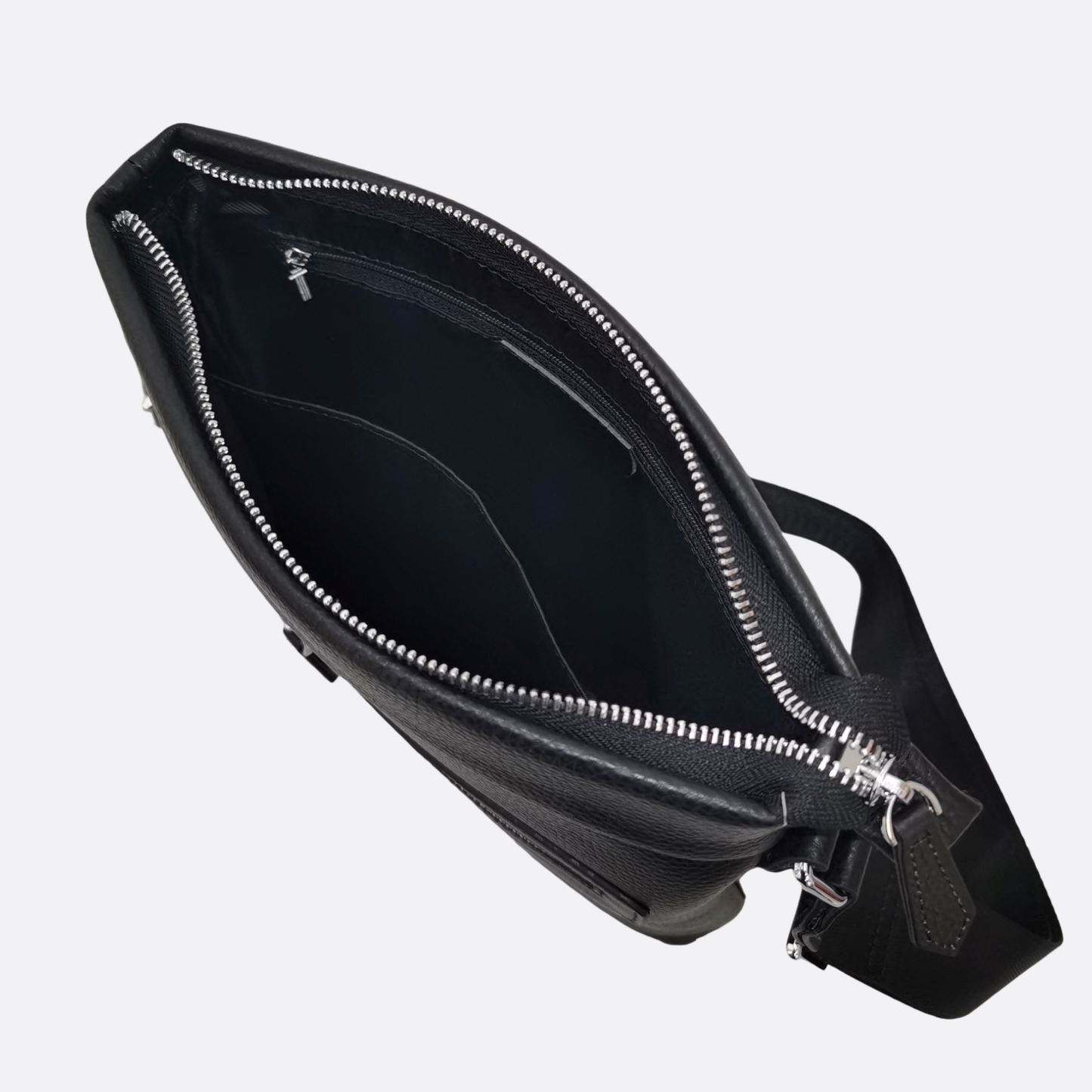 Multi zip design genuine cowhide leather sling bag