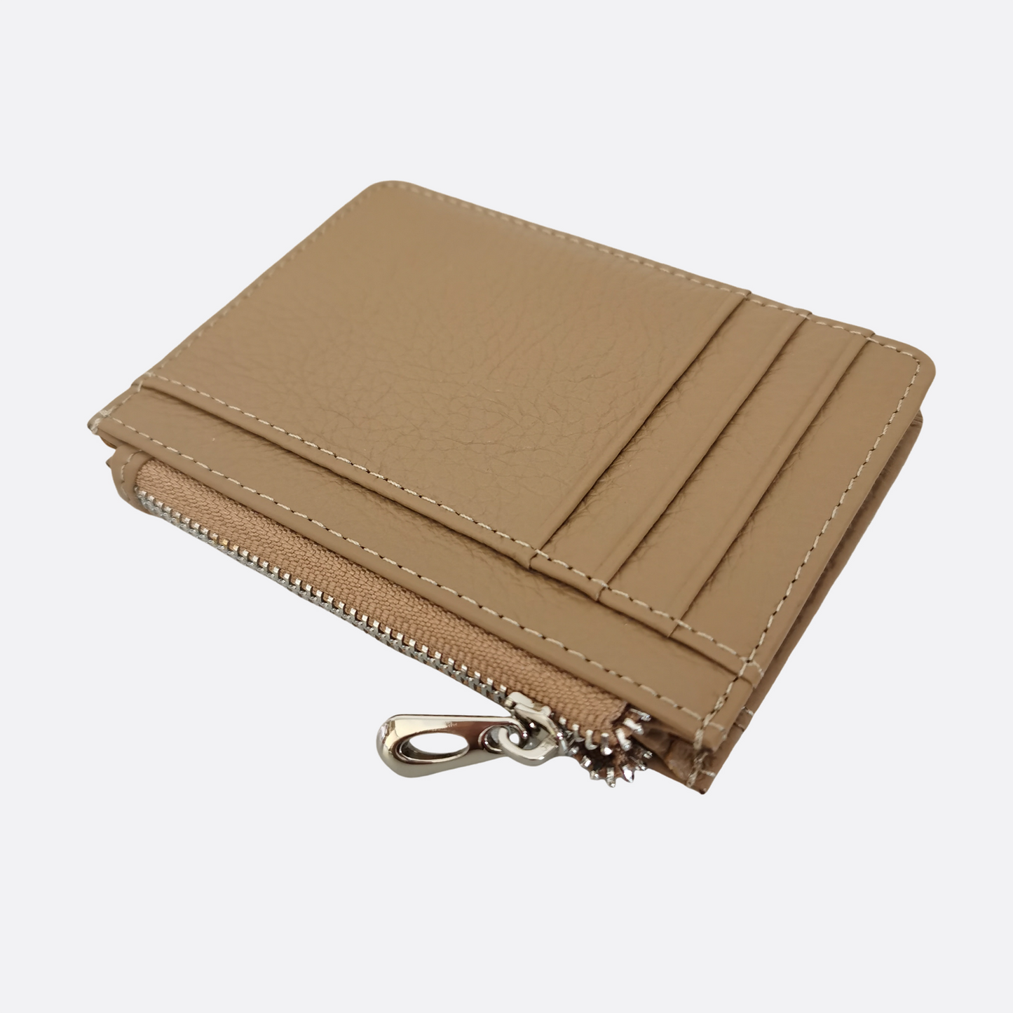 Genuine cowhide leather card holder with zip