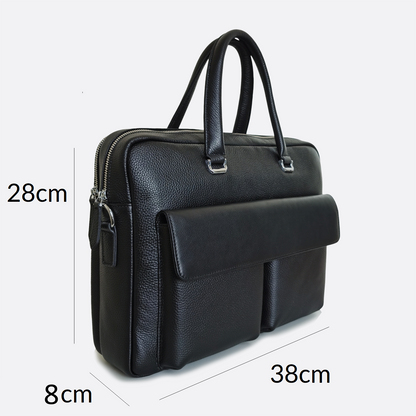 Poches V2 design genuine cowhide leather top handle travel briefcase with luggage sleeve and strap