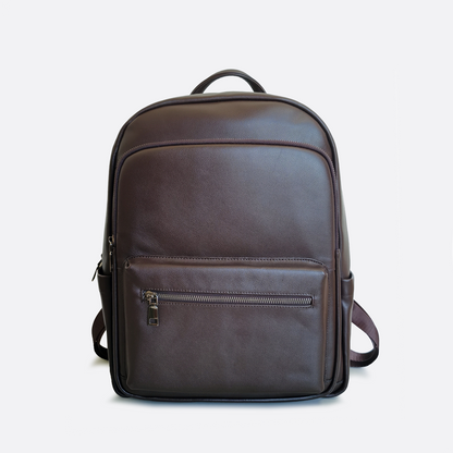 Multi zip V3 design genuine cowhide leather backpack with luggage/trolley sleeve